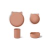 Silicone eetsetje kat - Cyrus silicone junior set cat dark rose